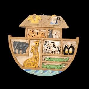 Vintage Noah's Ark Resin Wall Plaque Nursery Decor 3D Relief Figurine